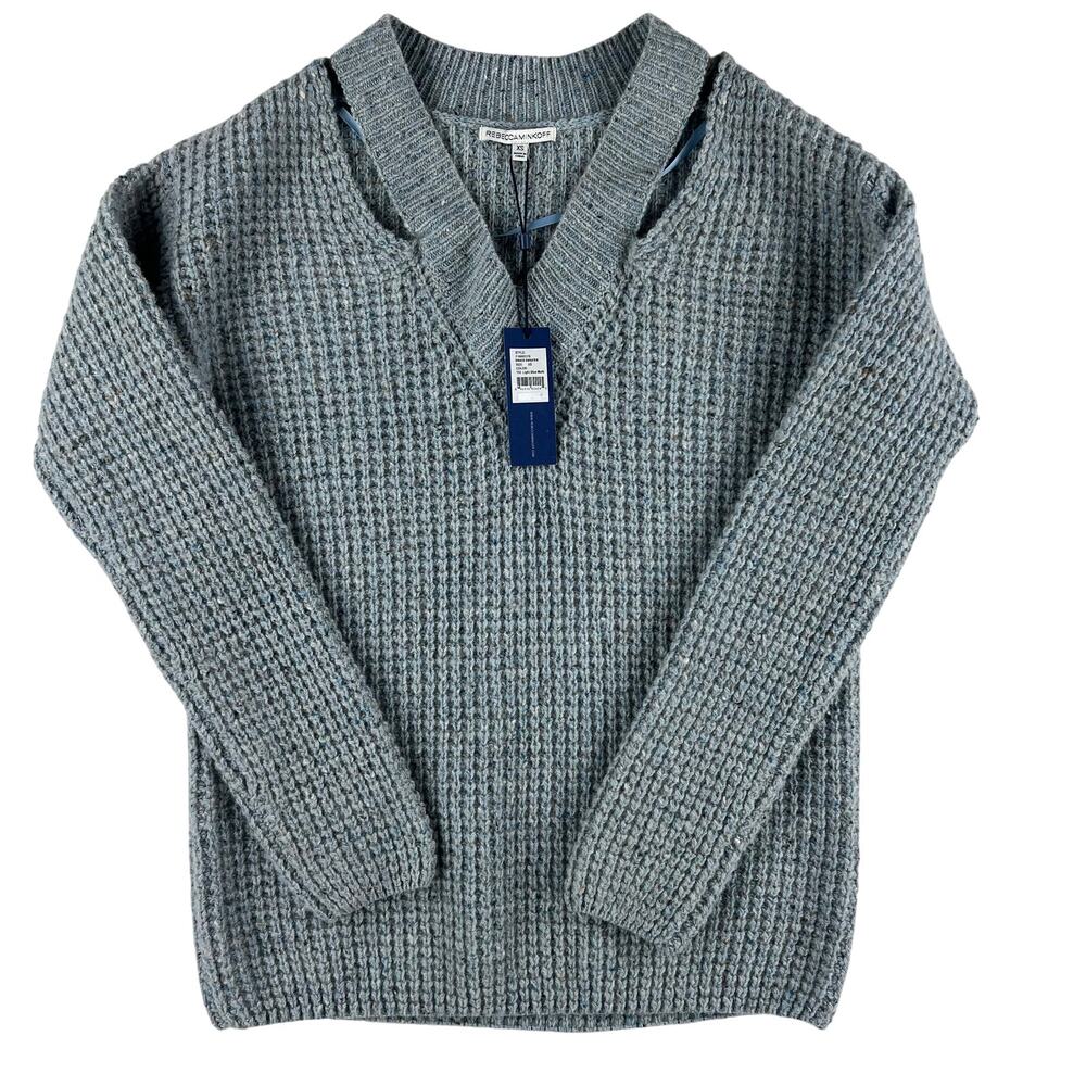 Rebecca Minkoff Draco Waffle Knit Neckline Cutout Sweater SZ XS Light Blue $198